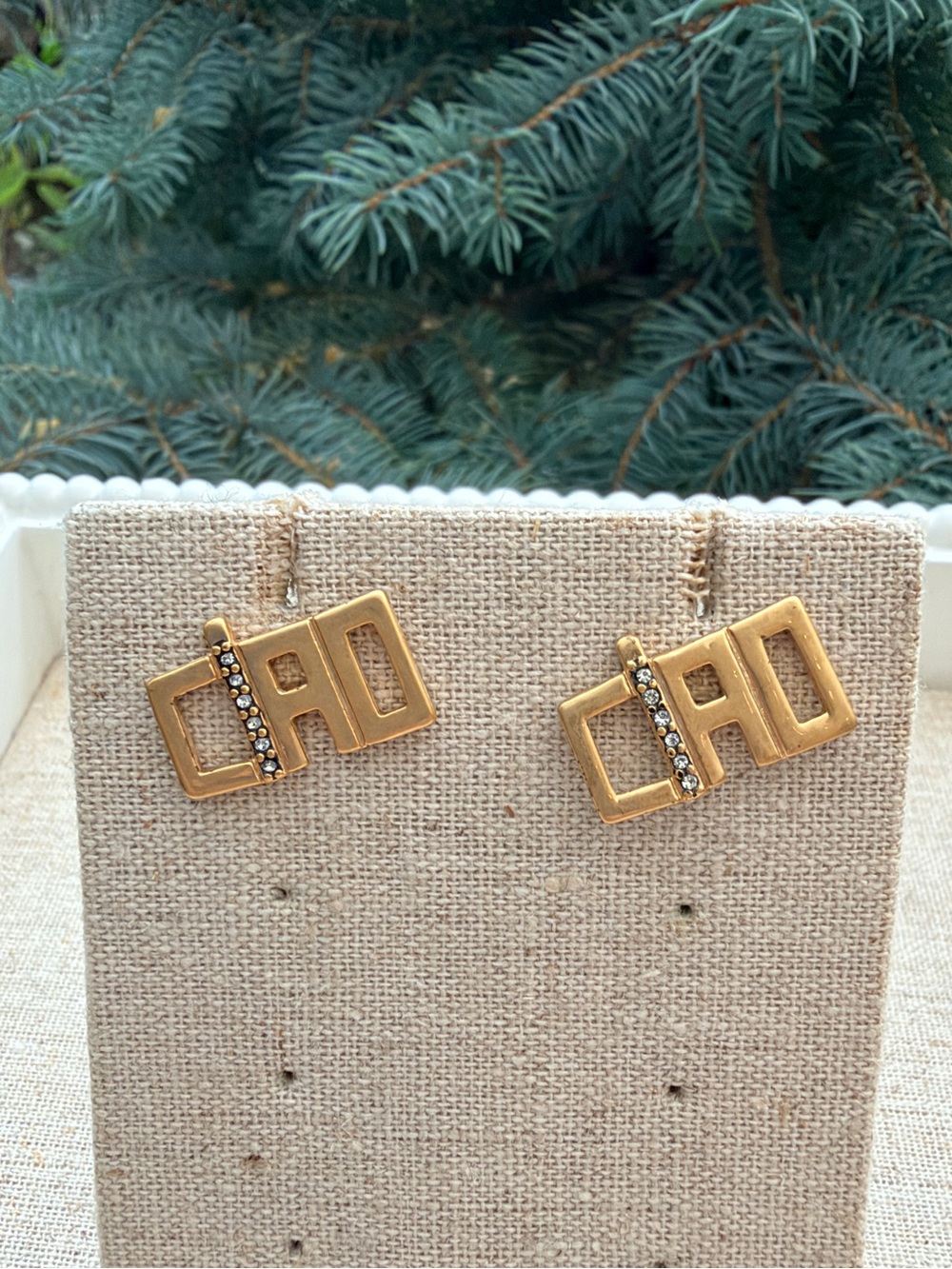Clare V. Ciao Stud Earrings Vintage Gold Pavé Crystals EUC